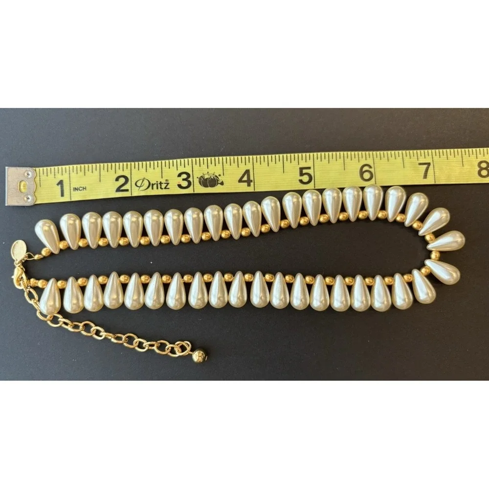 Vintage Joan Rivers Glass Teardrop Faux Pearl Necklace‎ Bib Choker Classic Glam